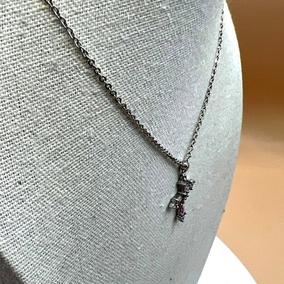 Vintage-Inspired Cookie Lee Cross Necklace With Pink & Clear Rhinestones. B76 - Picture 7 of 14